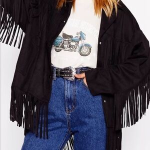 Nasty Gal Black Fringed Utility Jacket